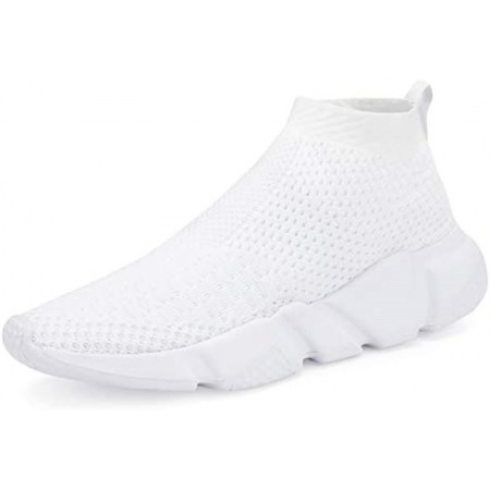 Men's Running Shoes Breathable Knit Slip On Sneakers Lightweight Athletic Shoes Casual Sports Shoes White