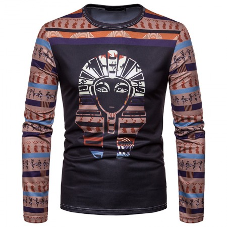 Men's Cartoon Character Avatar Printing Round Neck Long-Sleeved T-Shirt