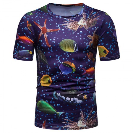 New Summer Men's Underwater World Print Short-Sleeved T-Shirt