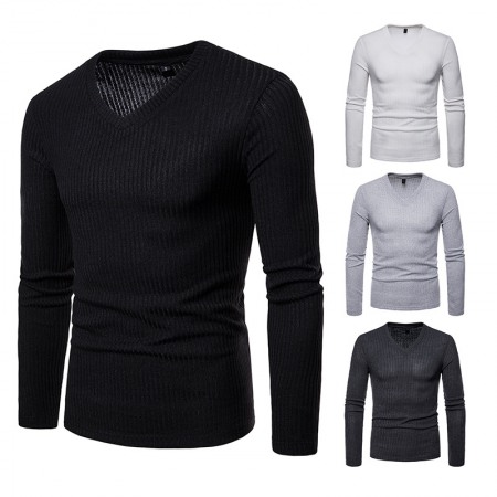 Men's Plus Size V-Neck Long-Sleeved T-Shirt Base Shirt