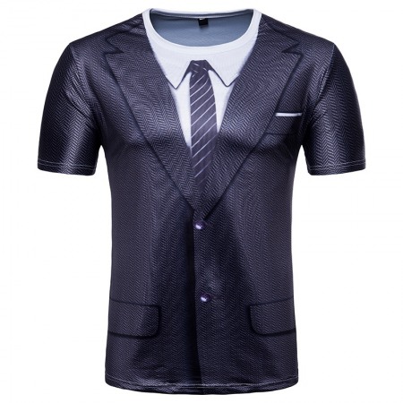 Men's 3D Short-Sleeved T-Shirt Fake Two-Piece Printed Suit Printed Shirts