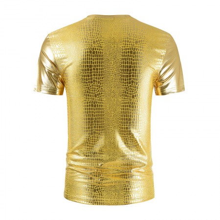 New Year's Men's Simple Summer Tyrant Gold Short Sleeve V-Neck Glossy Printed Mens T-Shirt