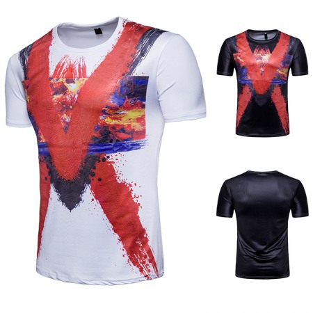 Men's 3D Short-Sleeved T-Shirt Splash Ink Printing T-Shirt Graffiti Printing T-Shirt