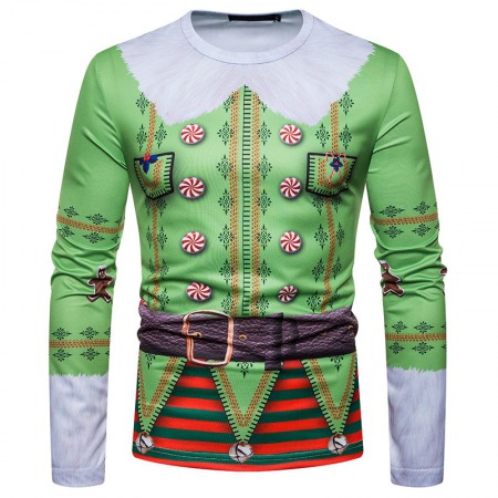 New 3D Personality Printing Fashion Men's Christmas Long-Sleeved T-Shirt