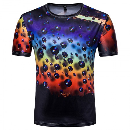 Men's 3D Short-Sleeved T-Shirt Water Drop Printing Ink Splash Graffiti Printing