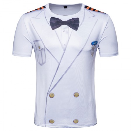 Men's 3D Short-Sleeved T-Shirt Fake Two-Piece Sailor Suit Printing Suit Printing