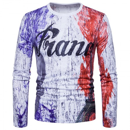 Fashion Men's Casual Personality Splash Ink Letter Printing Long-Sleeved T-Shirt